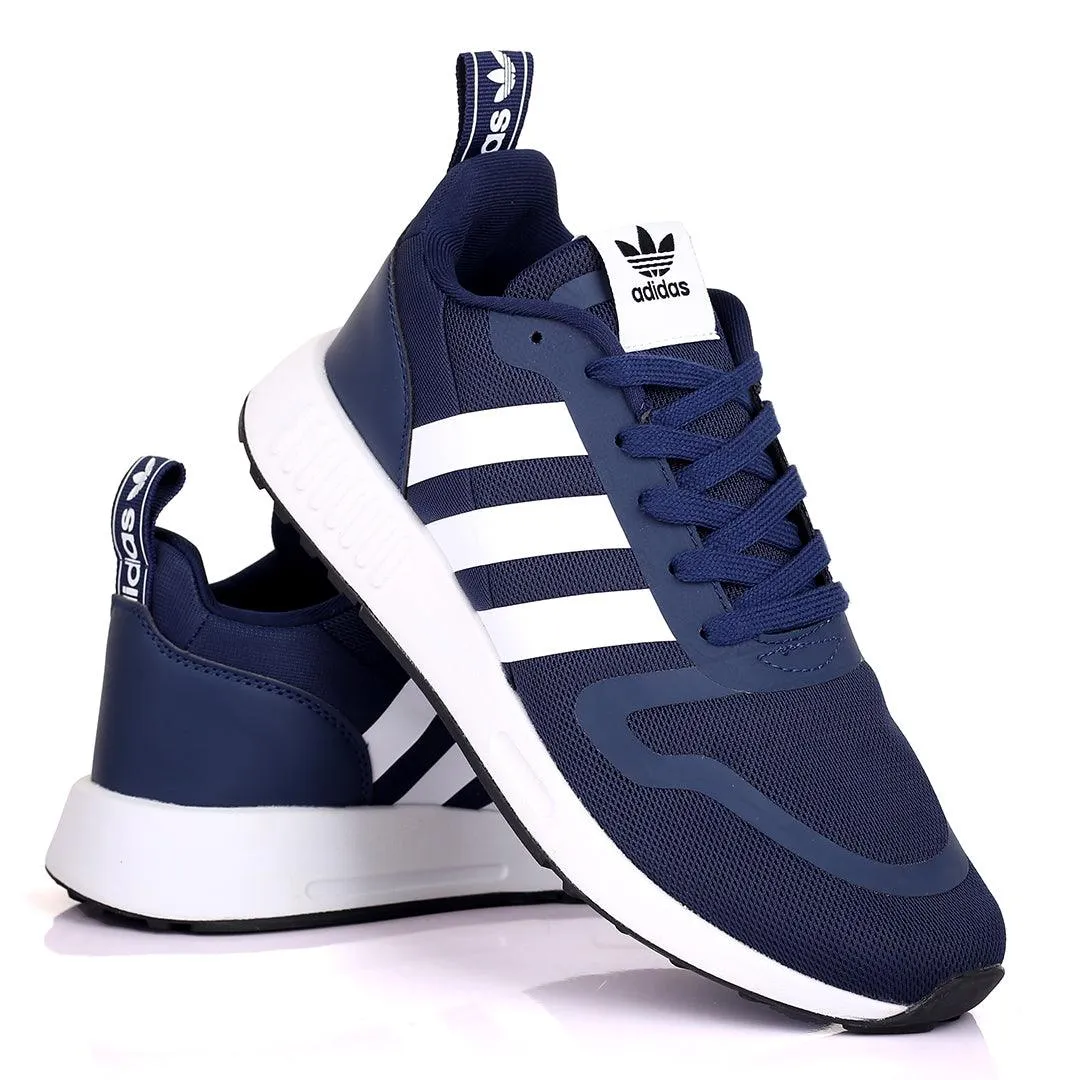 AD Comfy Navy-blue With White Stripe And White Sole Lace Up Designed Sneakers