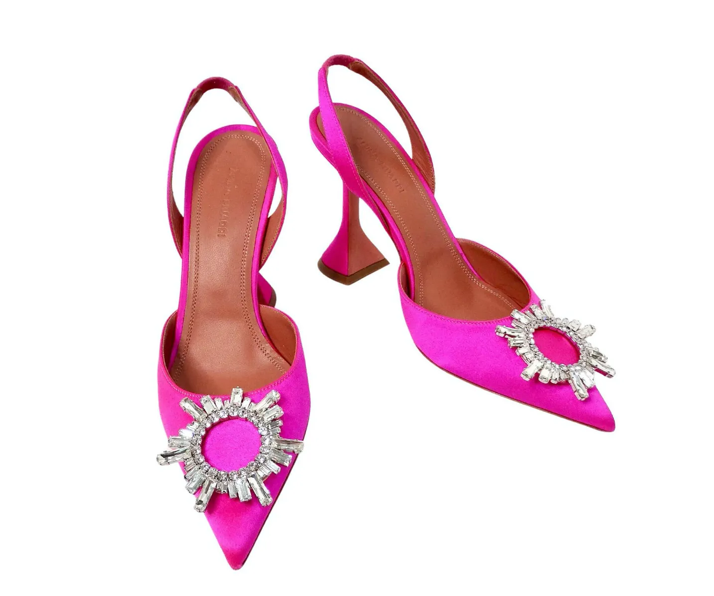 Amina Muaddi Begum Hot Pink Satin Slingback Pumps