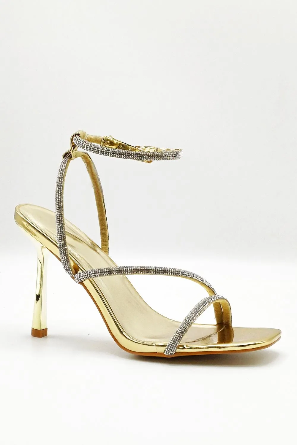 Azelma Diamante Strappy High Heels in Gold