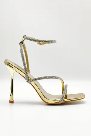 Azelma Diamante Strappy High Heels in Gold