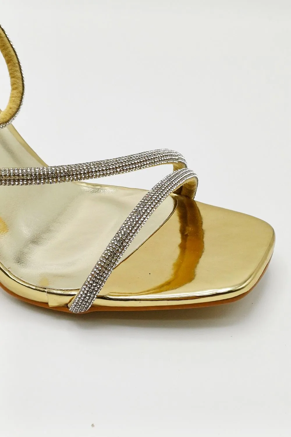 Azelma Diamante Strappy High Heels in Gold