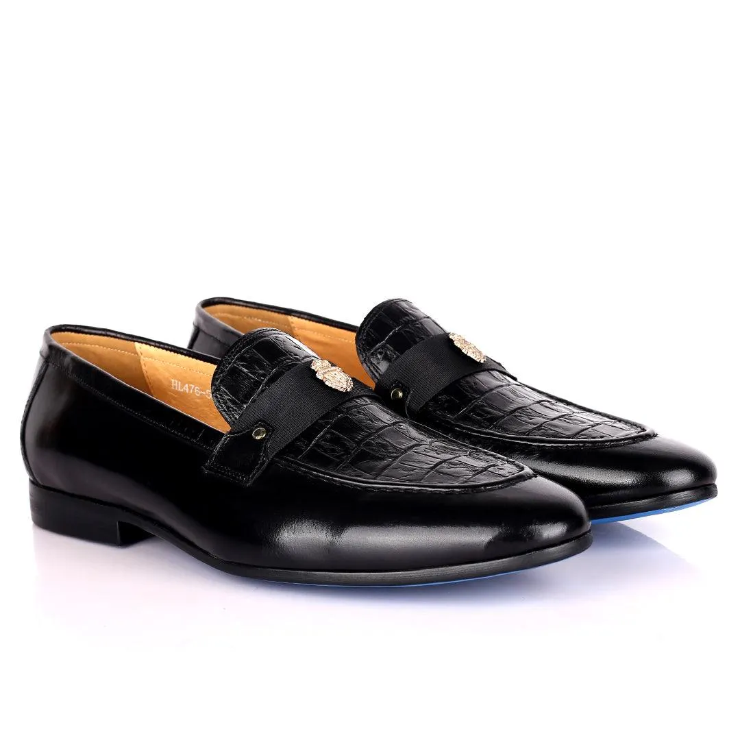 Billion Exquisite Half Croc And Belted Logo Designed Leather Shoe - Black