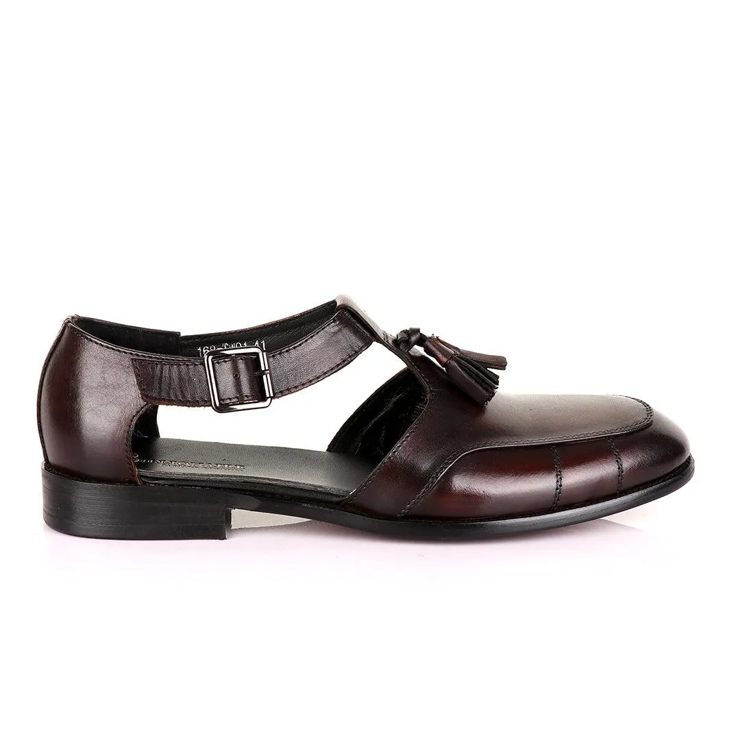 Billionaire Exotic Coffee Plain with Tassel Cover Leather Sandal