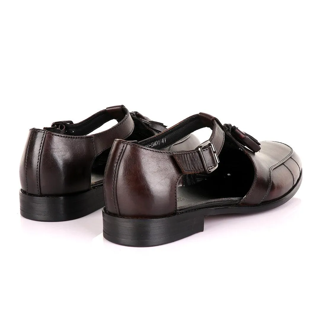 Billionaire Exotic Coffee Plain with Tassel Cover Leather Sandal