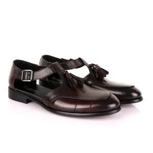 Billionaire Exotic Coffee Plain with Tassel Cover Leather Sandal