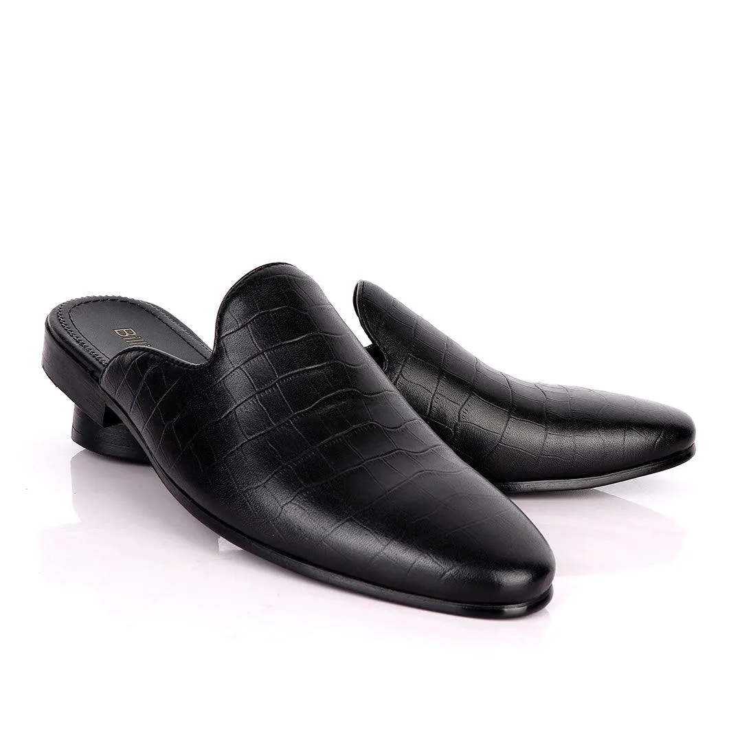 Billionaire Full Crocodile Half Shoe-Black