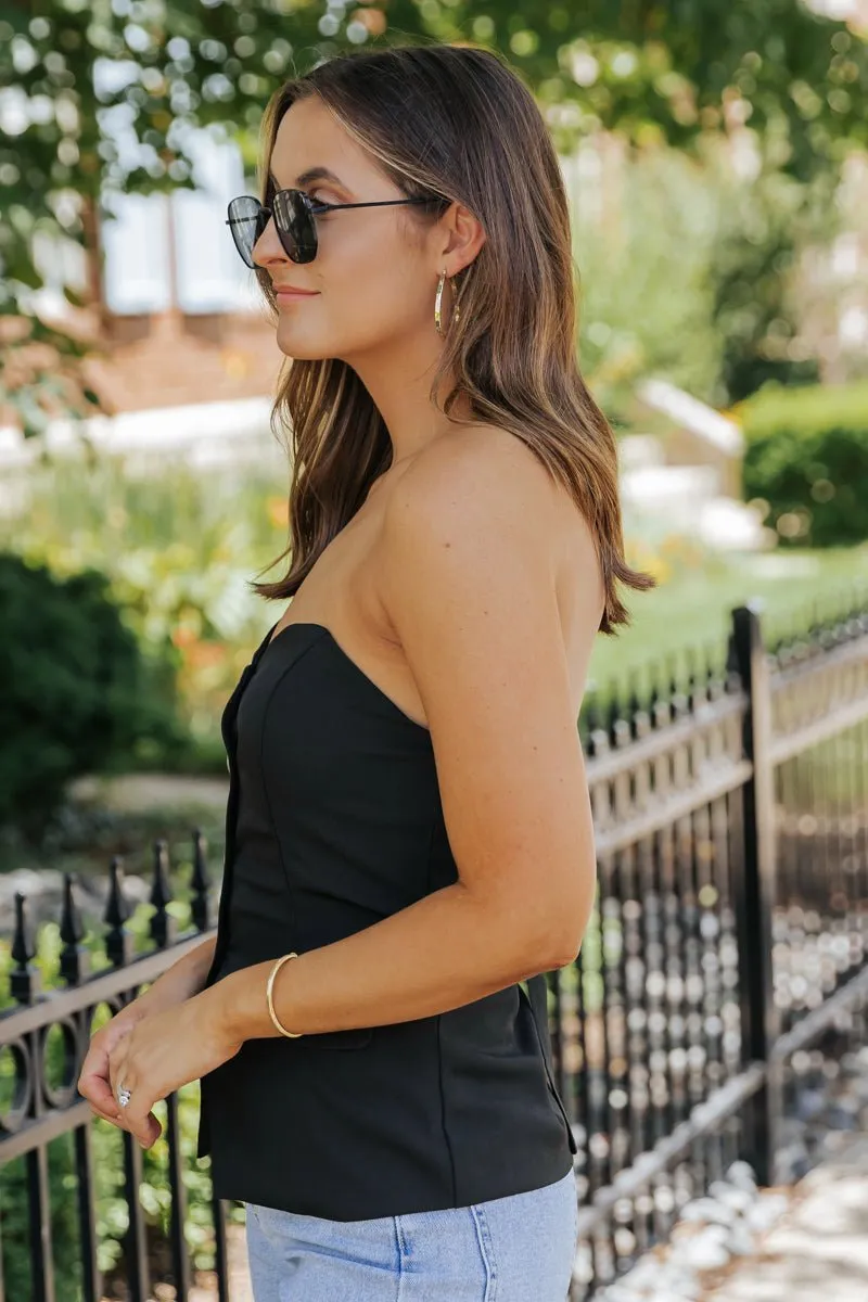 Black Button Front Tube Top - FINAL SALE