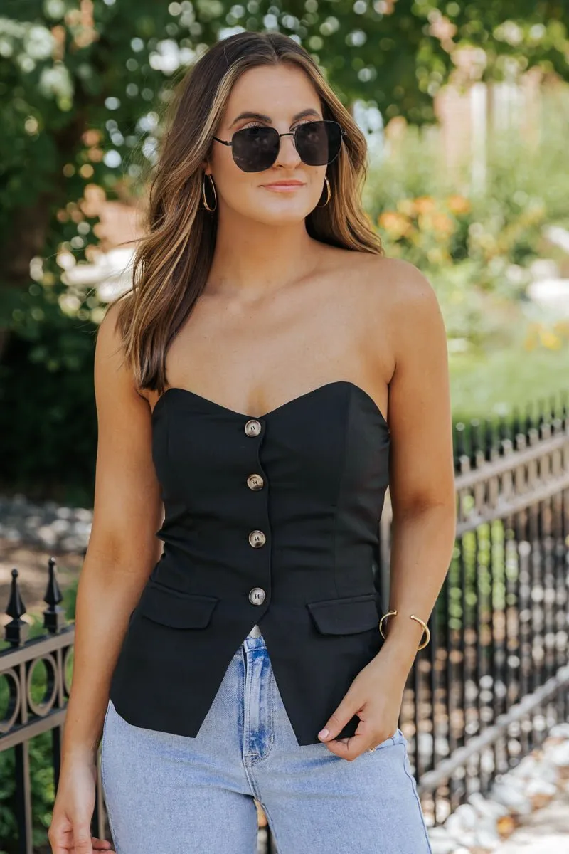 Black Button Front Tube Top - FINAL SALE