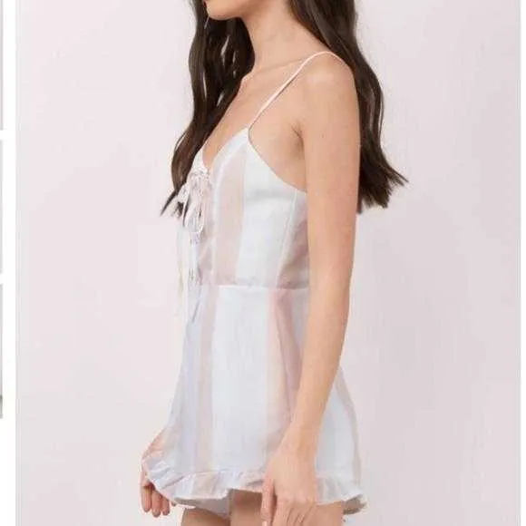 Blush Striped Lace-up Romper