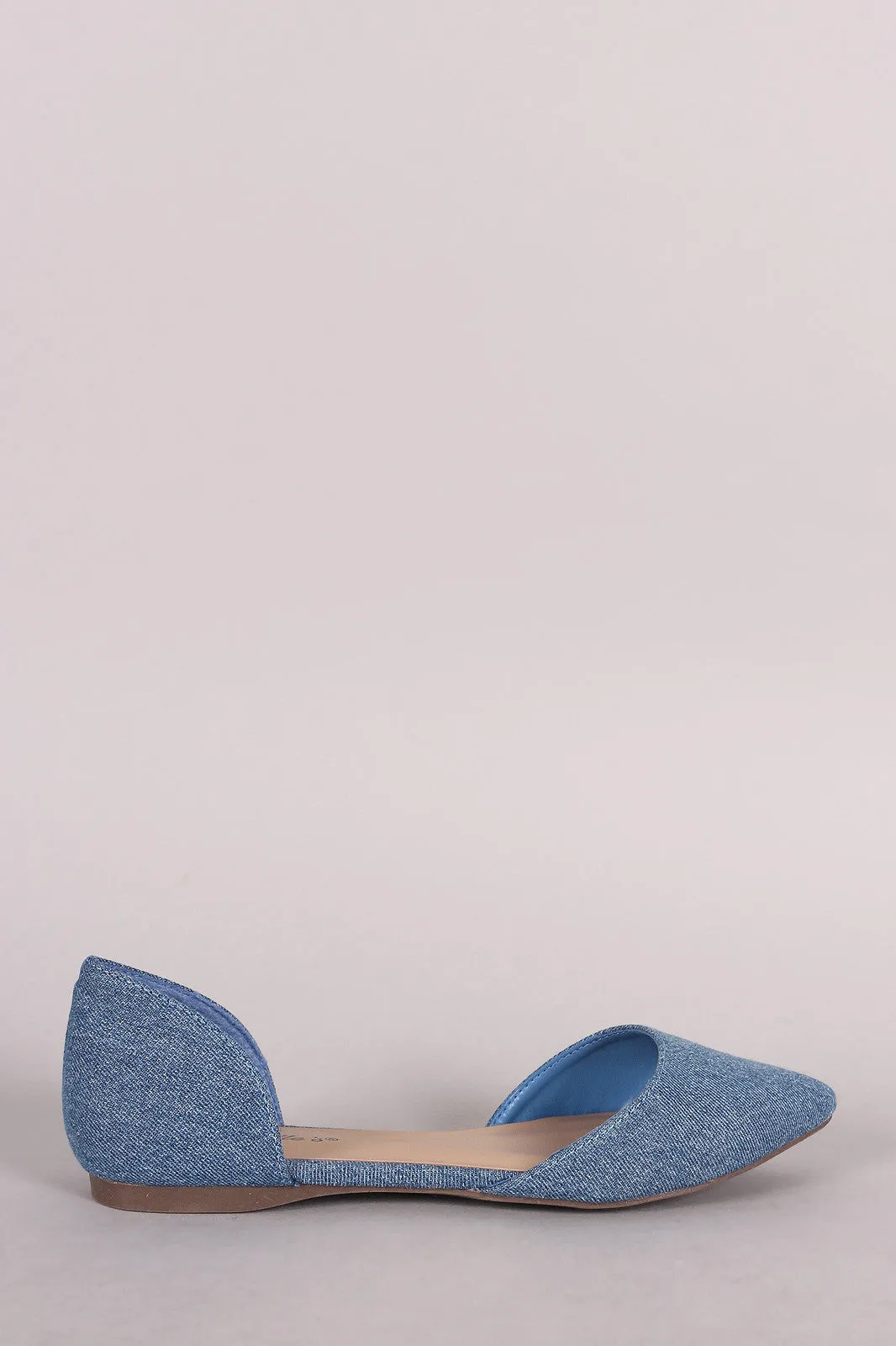 Breckelle Denim Pointy Toe Slip On Dorsay Flat