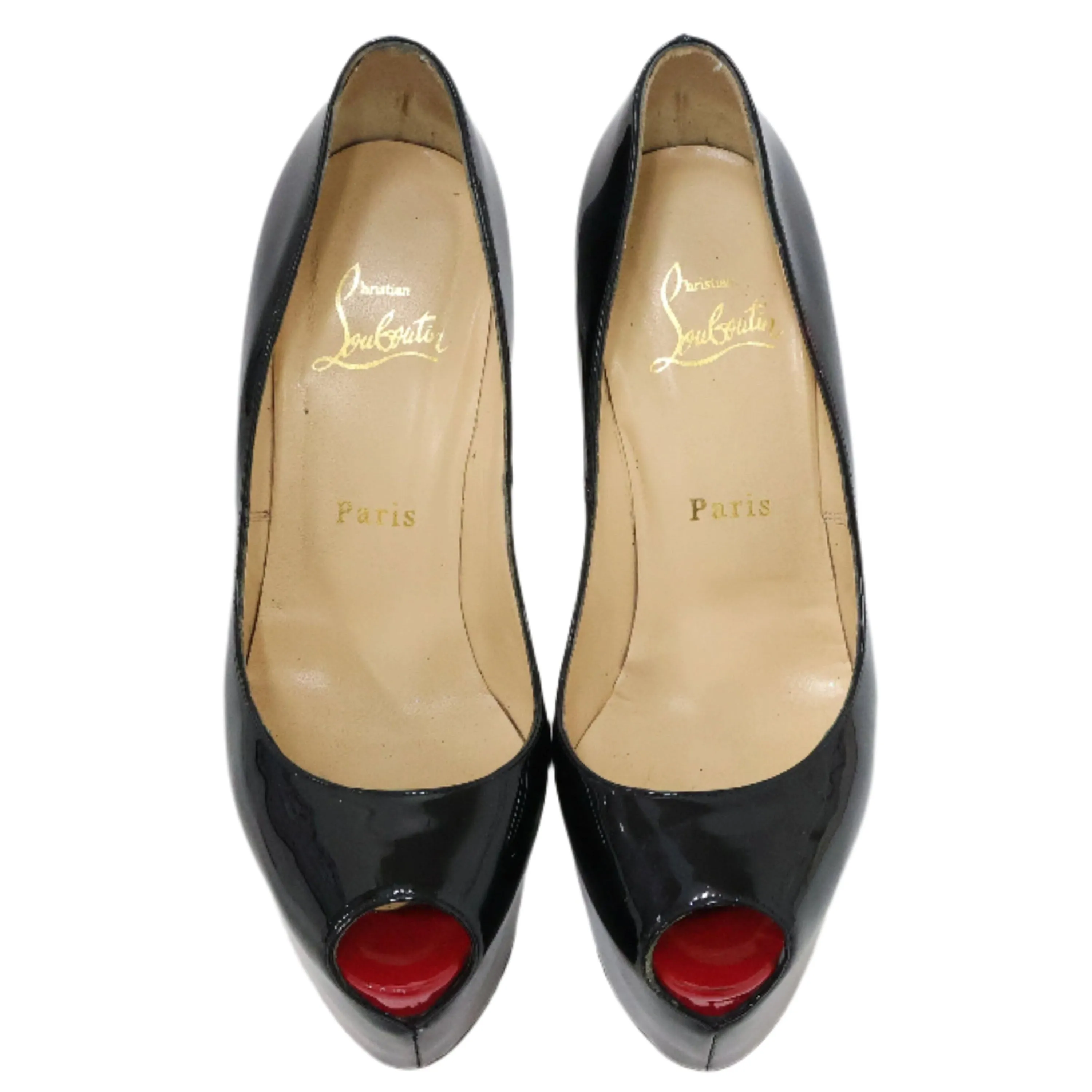 Christian Louboutin Patent Peep toe Heels Black 37