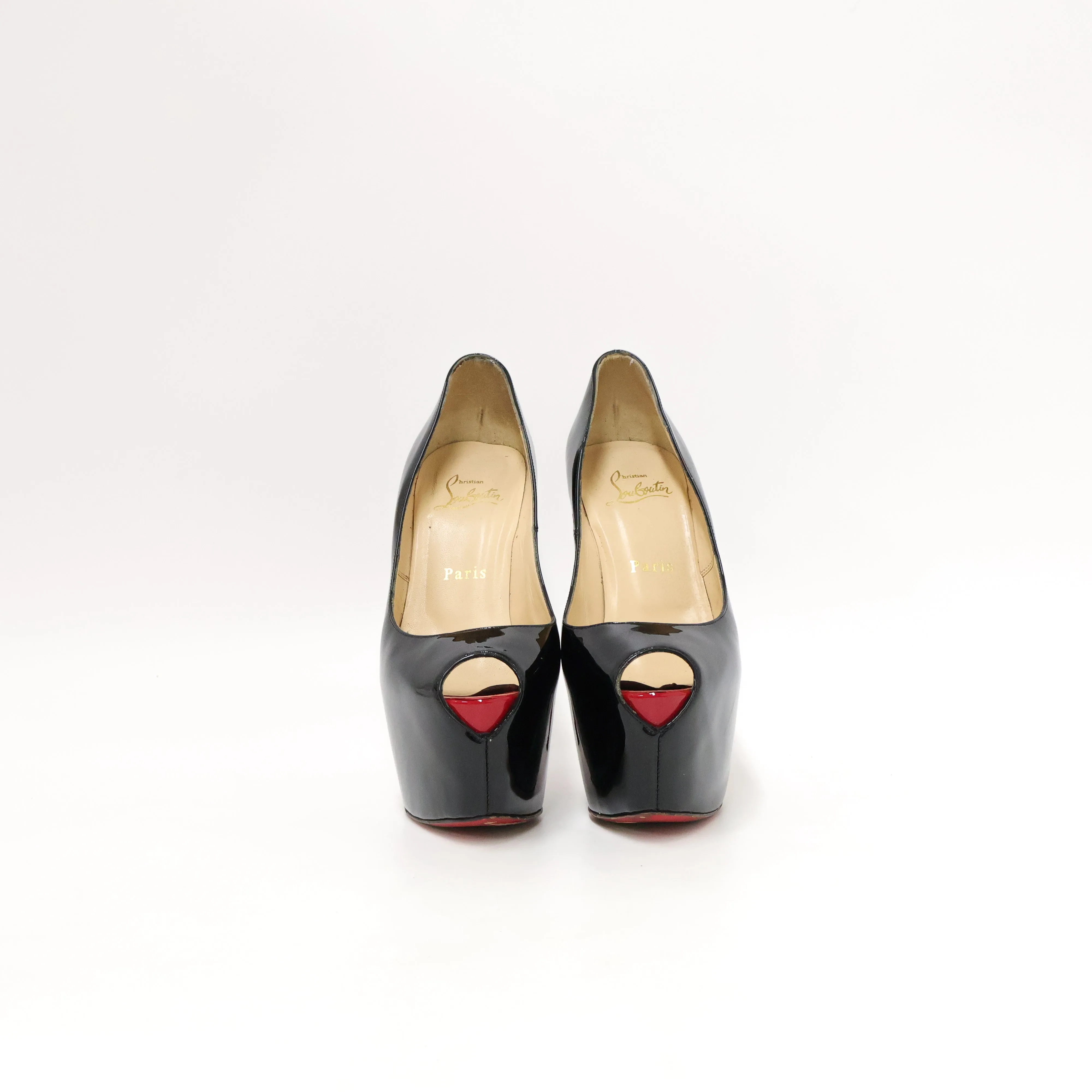 Christian Louboutin Patent Peep toe Heels Black 37