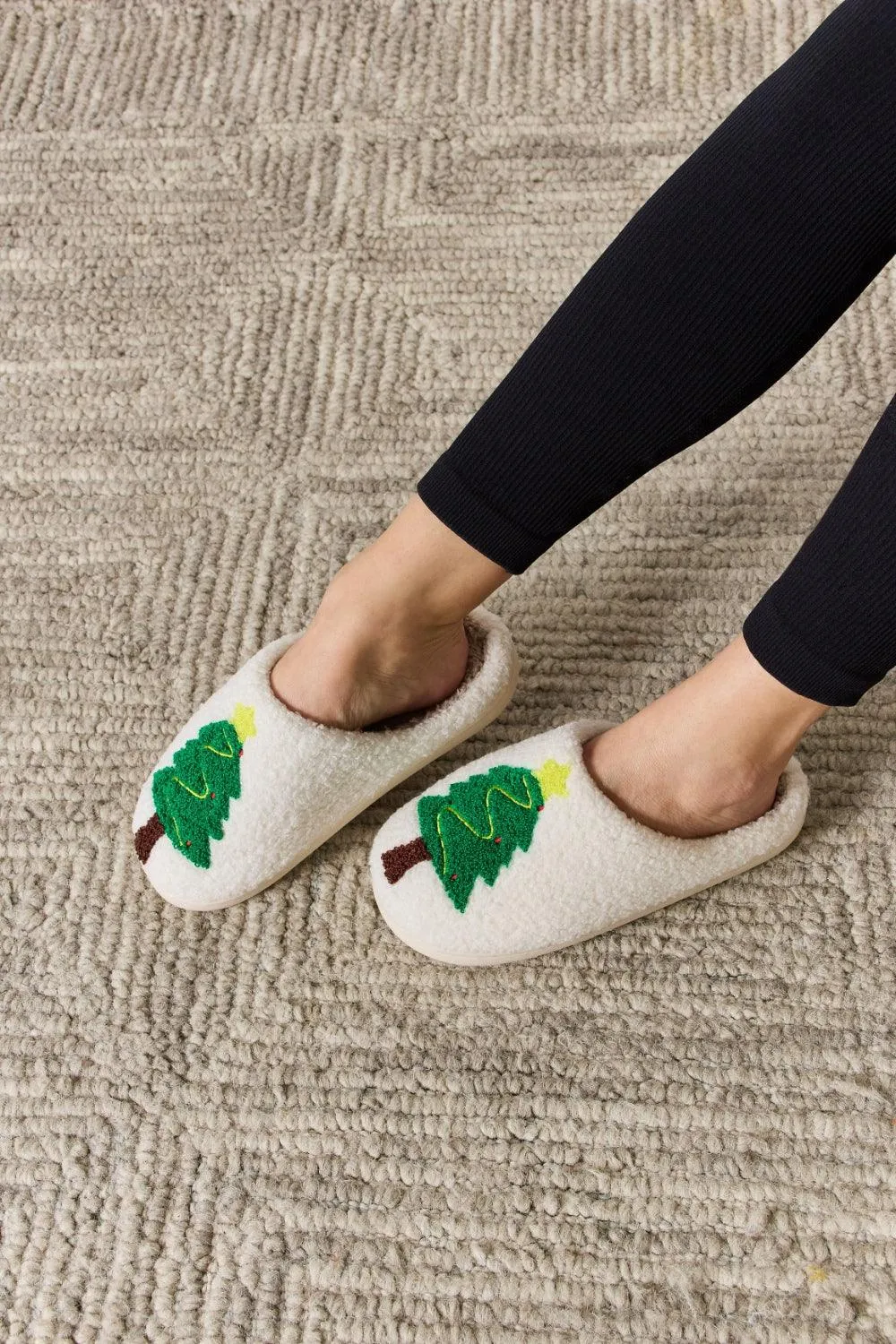 Christmas Tree Cozy Plush Slide Slippers