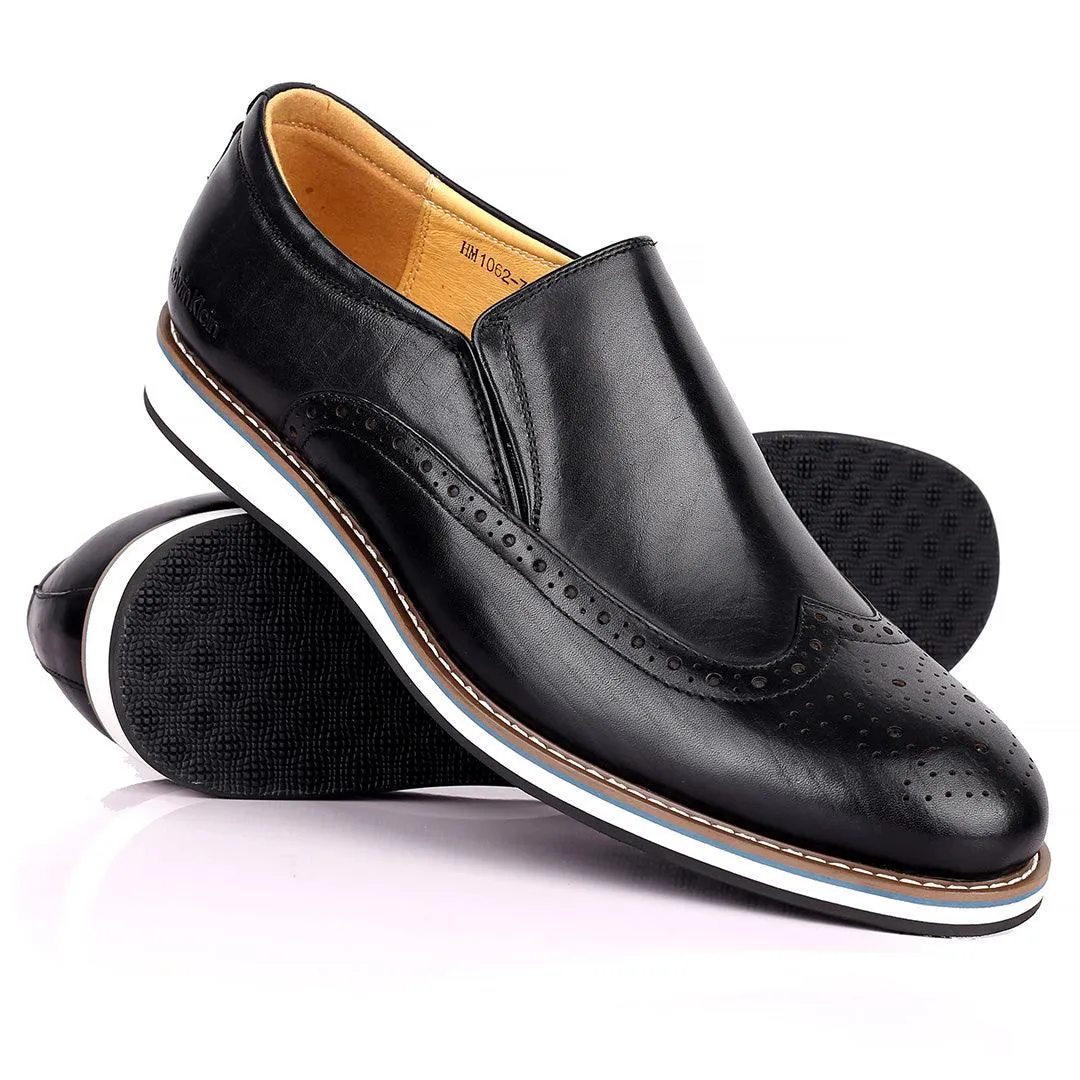 CK Classic Black Perforated Brogue With White Designed Sole Shoe