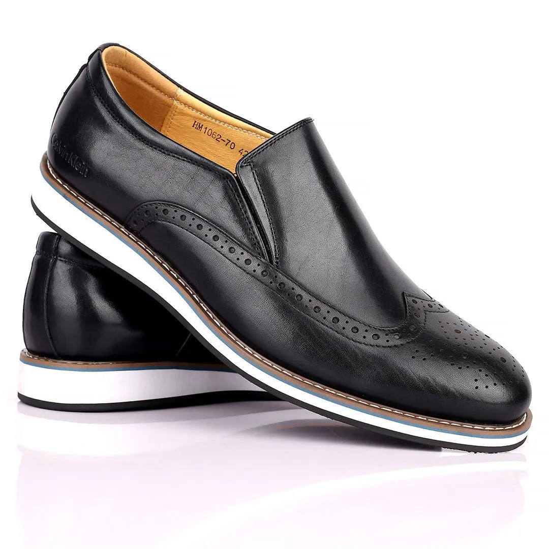 CK Classic Black Perforated Brogue With White Designed Sole Shoe