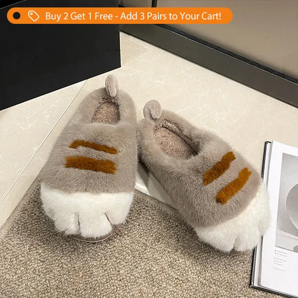 Cozy Cat Paw Slippers - Women's Plush - Soft & Warm - Adorable Design - Pink - Gray