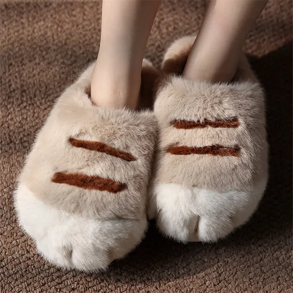 Cozy Cat Paw Slippers - Women's Plush - Soft & Warm - Adorable Design - Pink - Gray