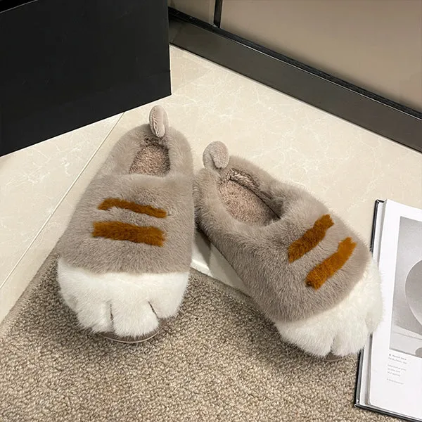 Cozy Cat Paw Slippers - Women's Plush - Soft & Warm - Adorable Design - Pink - Gray