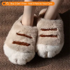 Cozy Cat Paw Slippers - Women's Plush - Soft & Warm - Adorable Design - Pink - Gray