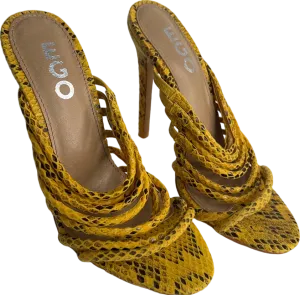 EGO Yellow Snake Print Strappy Heels UK 4