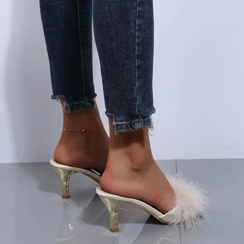 Faux Fur high heel Sandals