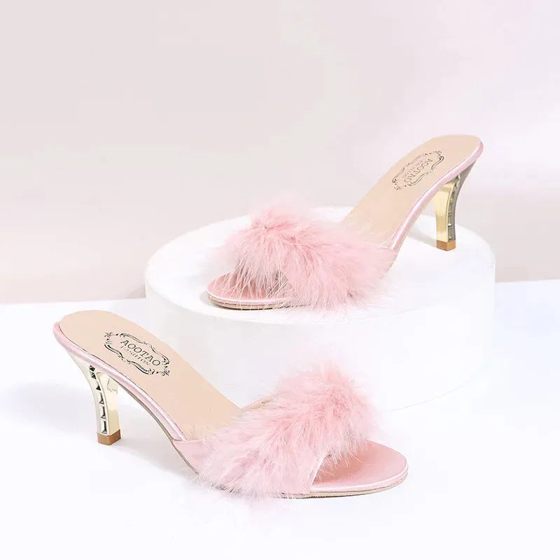 Faux Fur high heel Sandals