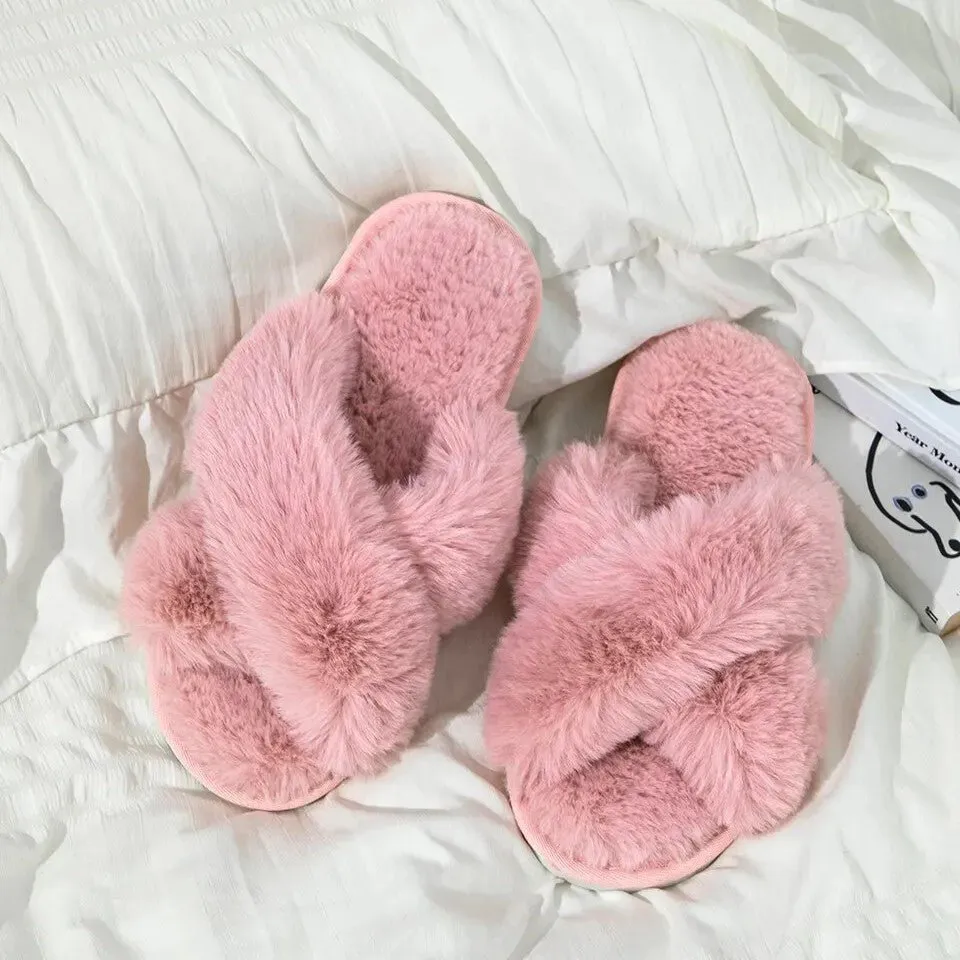 Fluffy Cross-Band Slippers