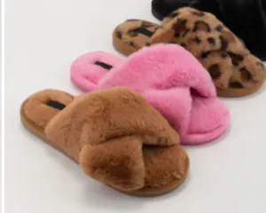 Fluffy Fur Cross Upper Cozy Slippers