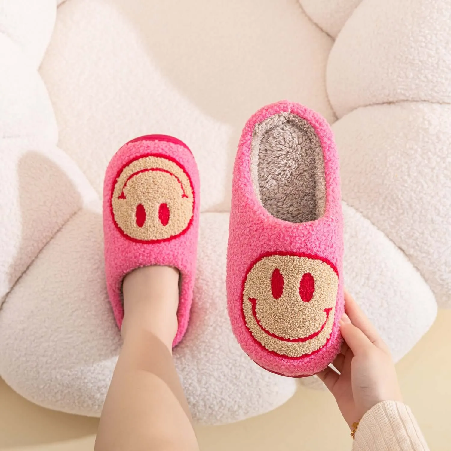 Fuchsia Melody Smiley Face Slip-on Slippers