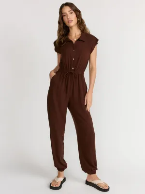 Gilli Cap Sleeve Button-Front Drawstring Jogger Jumpsuit - Brands We Love