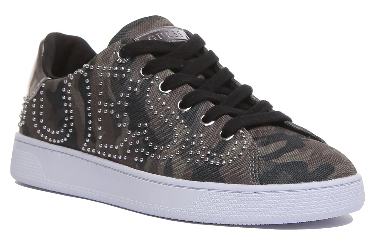 Guess Razz 2 Active Women's Lace Up Stud Logo Sneakers In Olive