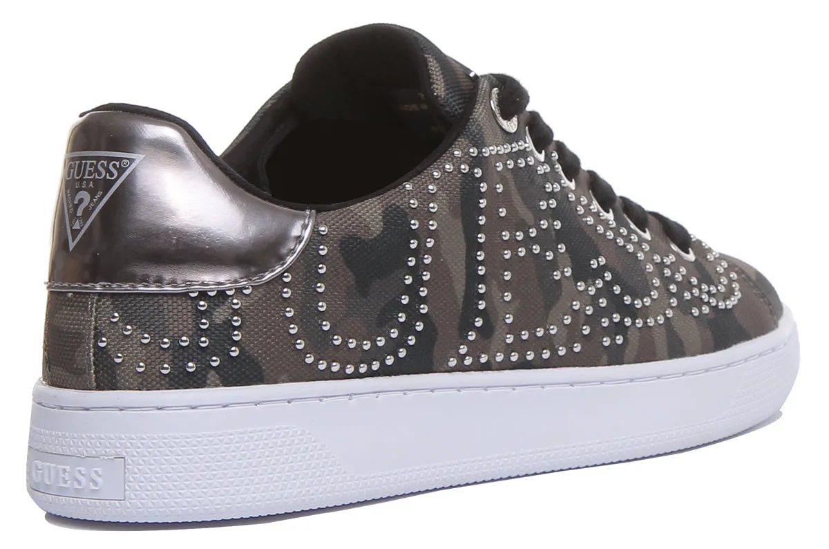 Guess Razz 2 Active Women's Lace Up Stud Logo Sneakers In Olive