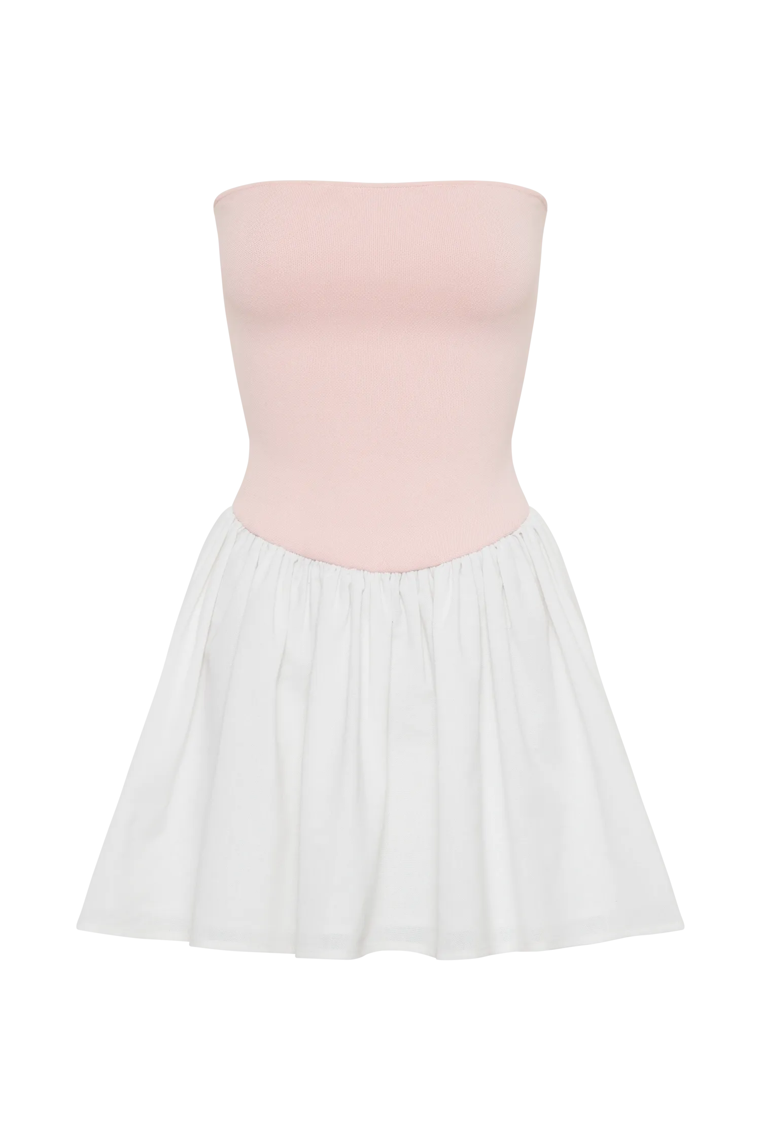 Hannah Knit And Linen Mini Dress - Baby Pink/White