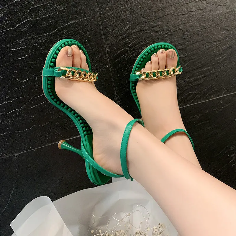 Ilana Green Sandals Heels with Gold Chain