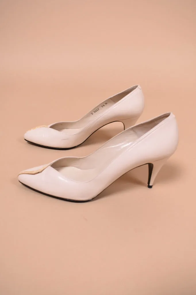 Ivory 80s Leather Pumps By Martinez Valero, 7.5