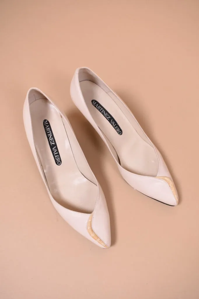 Ivory 80s Leather Pumps By Martinez Valero, 7.5