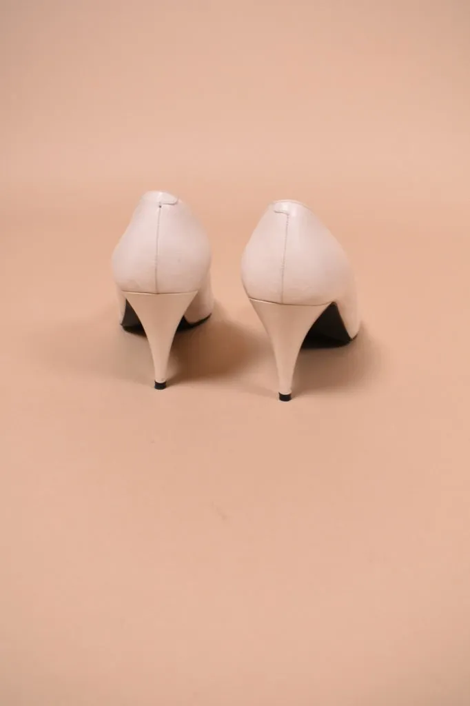 Ivory 80s Leather Pumps By Martinez Valero, 7.5