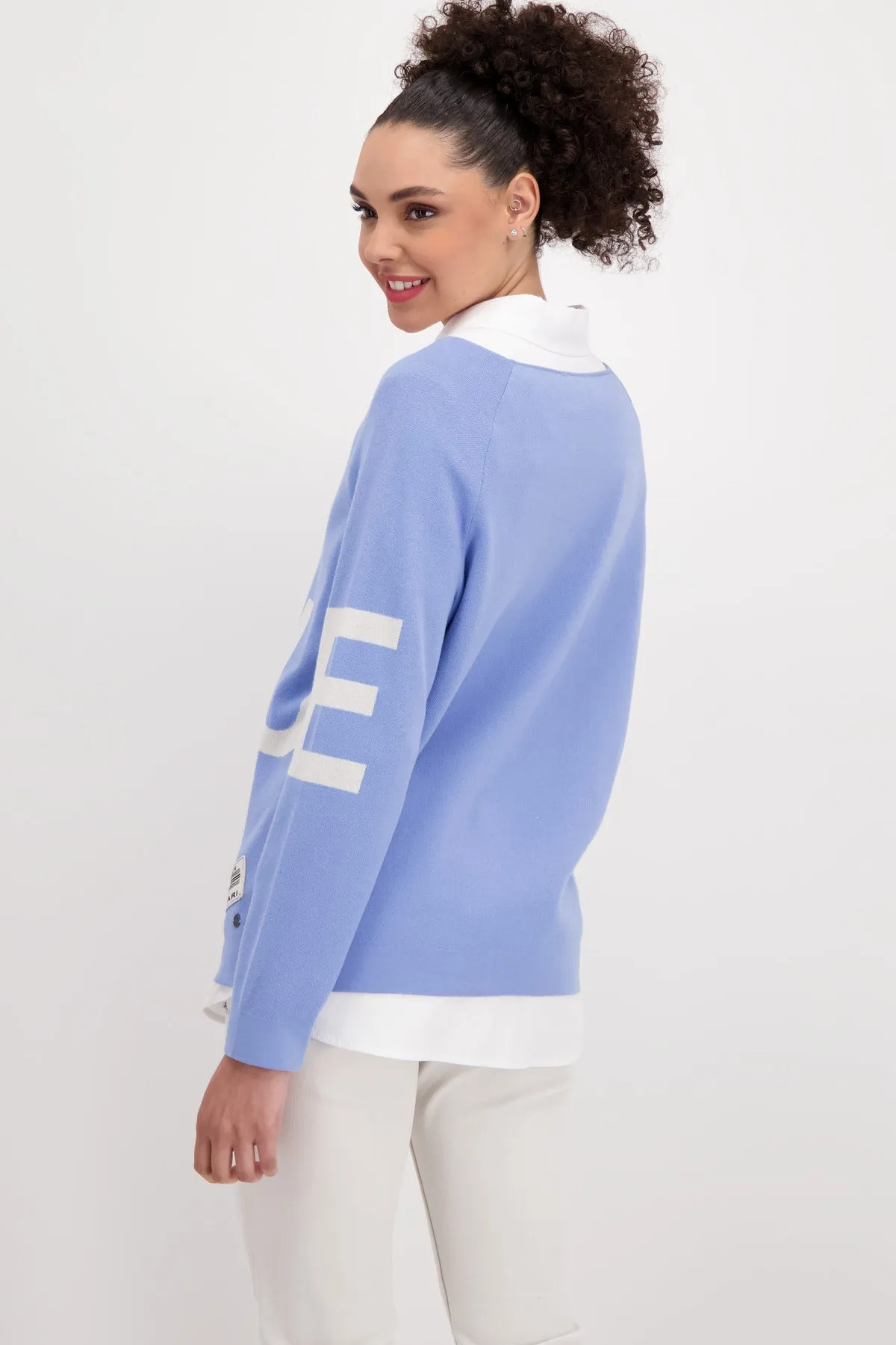 Jacquard Lightweight Cotton Sweater | Blue