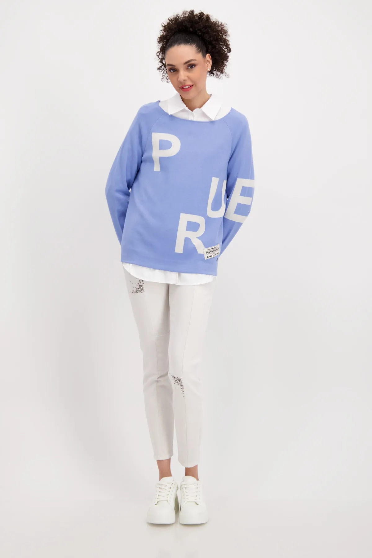 Jacquard Lightweight Cotton Sweater | Blue