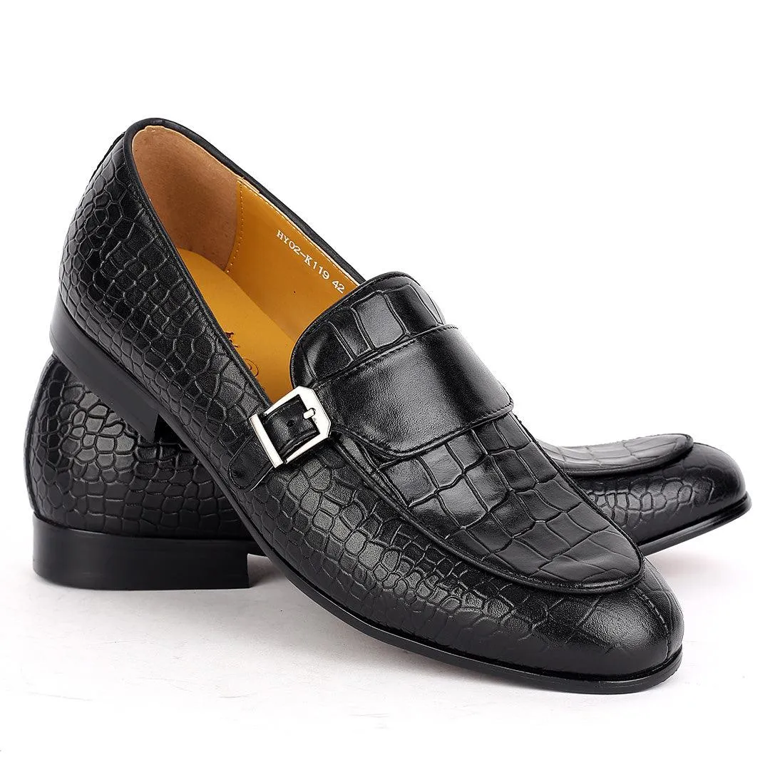 J.M Weston Classy Black Belted Croc Designed Shoe