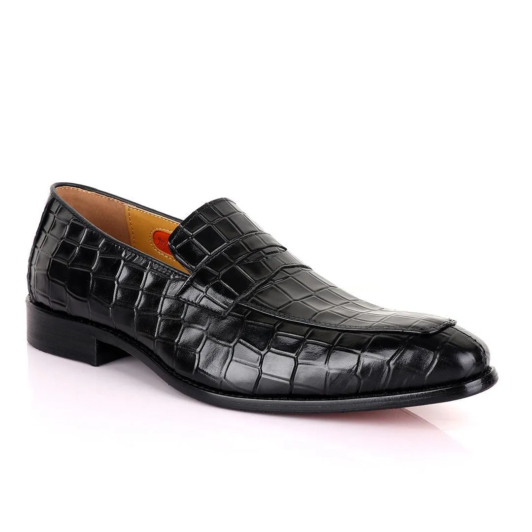 John Mendson Black Croc  Leather Shoe