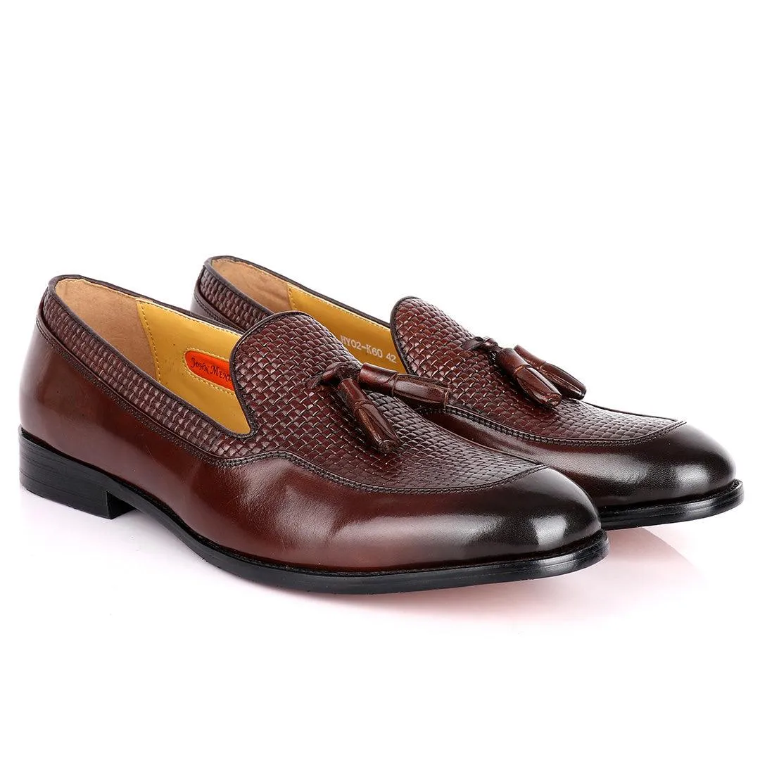 John Mendson Woven designed leather Shoe-Brown