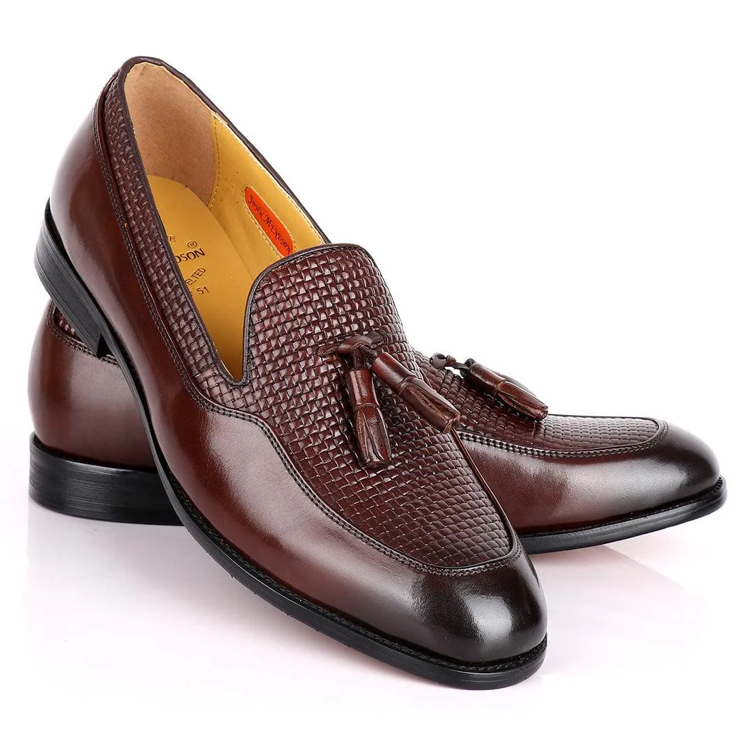 John Mendson Woven designed leather Shoe-Brown