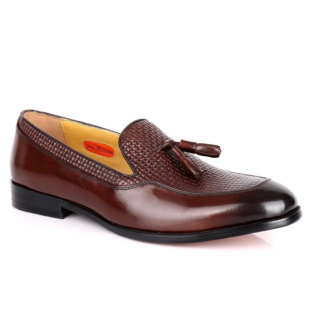 John Mendson Woven designed leather Shoe-Brown