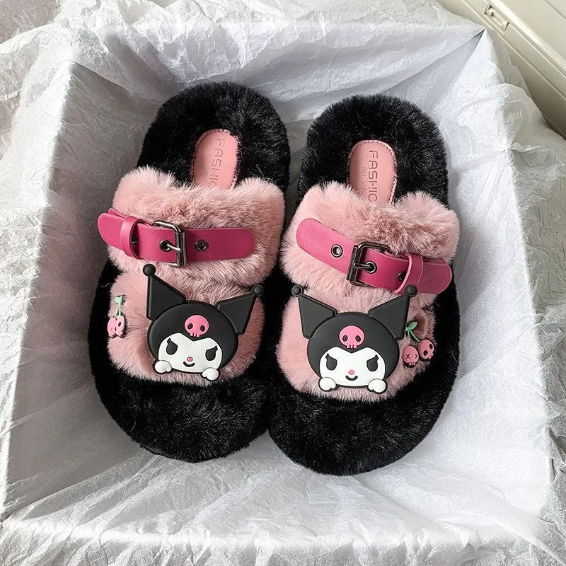 Kuromi Open-Toe Cozy Fuzzy Slippers