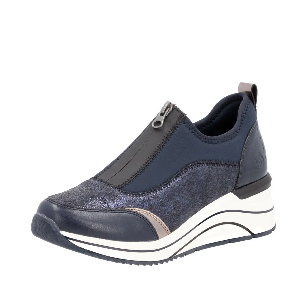 Ladies Zip Up Trainers Sneakers Navy Wedge D0T08-12 sale