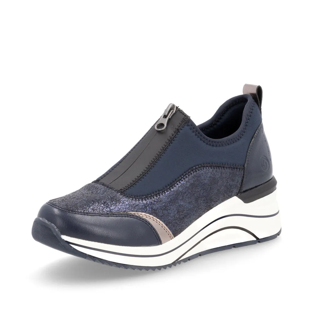 Ladies Zip Up Trainers Sneakers Navy Wedge D0T08-12 sale