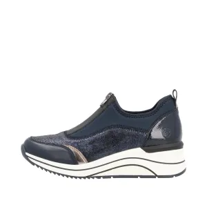 Ladies Zip Up Trainers Sneakers Navy Wedge D0T08-12 sale