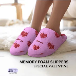 Memory Foam Slippers - Special Valentine | Ladies Slippers with Hearts | Best Valentine's Day Gift Ideas | Pink House Shoes for Women | Cute, Warm, and Plush Bedroom Shoes for Wife