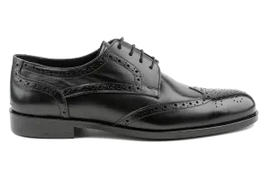 Men's Handmade Dress Shoes, Superior Quality Aniline Leather, Black Derby Shoes, Brogued & Wingtip Design